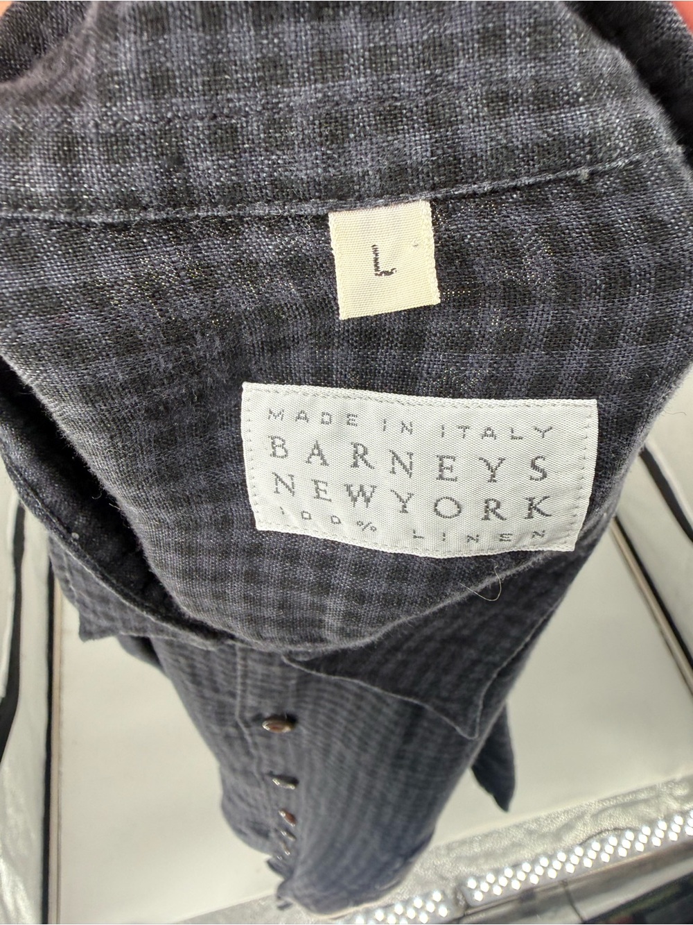 Barney’s Men's Black & Gray Micro-Check Linen Button-Up Shirt sz Large - Picture 7 of 8